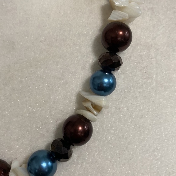 Hand Crafted Seashell Copper Blue Bronze Sparkle Vintage Bohemian Necklace - Picture 5 of 16